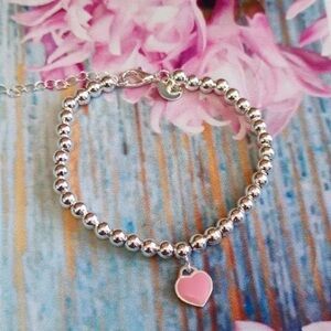 “Please Return” Beaded Sterling Silver Bracelet Heart Charm